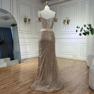 Ships in 1 to 3 Days - Arabic Nude Mermaid One-Shoulder Beaded Luxury Dubai Evening Dress - Gown for Women's Wedding Party 2024