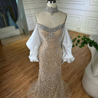 Ships in 2 to 5 Days - White Beaded Mermaid Evening Dresses For Women Saudi Wedding Party