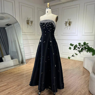 Luxury Dubai Black Beaded Evening Dress for Women 2024 - Elegant Arabic Wedding Birthday Party Formal.