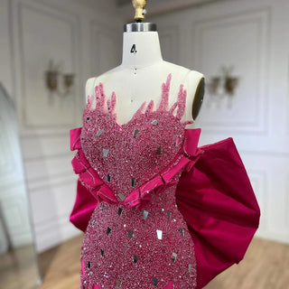 Fuchsia Elegant Mermaid Evening Dress with Pearls - Beaded Luxury Dubai Formal Gown for Women's Party (2024)