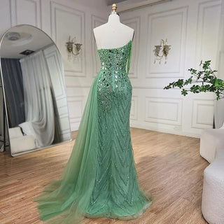 Green Mermaid Evening Gown 2024: Spaghetti Straps, High Split, Beaded Sequined for Women's Party