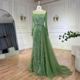 Ships in 1 to 3 Days - 2024 Arabic Nude Elegant Mermaid Evening Gown with Beaded Skirt and Lace-Up Back Women's Wedding Party Dress