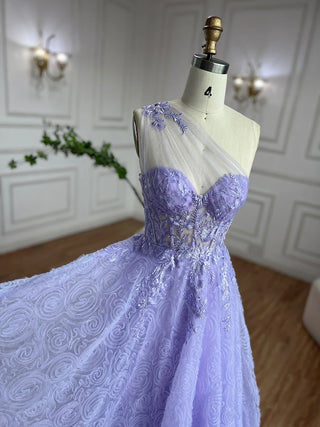 2024 Arabic Lilac One-Shoulder A-Line Lace Appliques Luxury Prom Dress for Women's Party