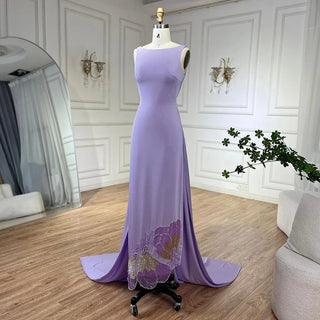 Ships in 1 to 3 Days - Elegant Lilac Scalloped Arabic Evening Dress - Luxury Dubai Butterfly Beaded Women's Wedding Party Gown