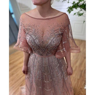 Turquoise A-Line Luxury Beaded Long Flare Sleeves Evening Dresses Gowns 2024 - For Women's Wedding Party