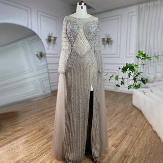 Ships in 1 to 3 Days - Arabic Turquoise Mermaid Elegant Evening Dress Gown 2024: Beaded Cape Sleeves, Luxury for Women Wedding Party