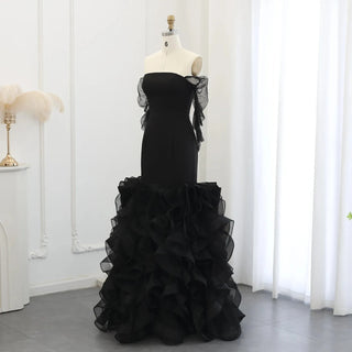 2024 Off-the-Shoulder Black Mermaid Evening Dress - Long Sleeves Formal Party Gown for Women in Dubai