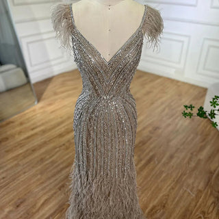 White Nude Feathers Beaded Spaghetti Strap Luxury Dubai Evening Dresses Gowns For Women Wedding Party 2024