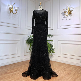 Ships in 1 to 3 Days - 2024 Muslim Gold Mermaid Evening Dress - Luxury Elegant Beaded Gown with Sashes for Women’s Parties