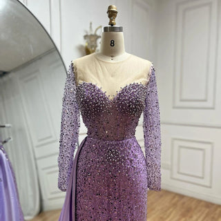 Mermaid Evening Dress Gown with Overskirt and Pearls Beaded Detailing