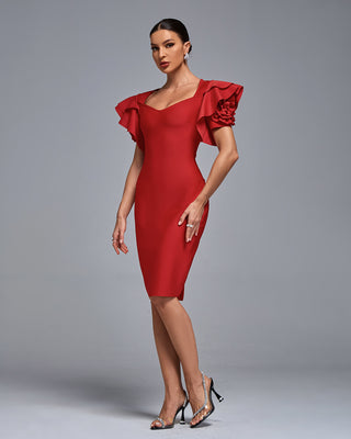 Ships in 1 to 3 Days - Elegant Ruffle Sleeve Midi Dress