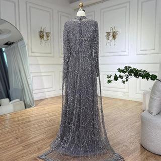 Ships in 1 to 3 Days - Muslim Hijab Mermaid Gown with Long Cape - 2024 Luxury Dubai Arabic Evening Dress for Formal Occasions