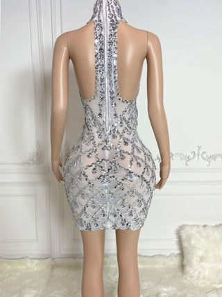 Ships in 1 to 3 Days - Glamorous High-Neck Sheer Beaded Mini Dress