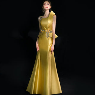 Golden Gown with Detailed Waist Embellishments