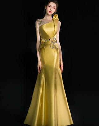 Golden Gown with Detailed Waist Embellishments