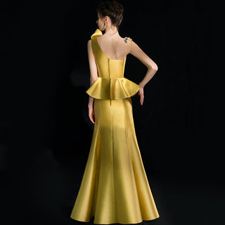 Golden Gown with Detailed Waist Embellishments