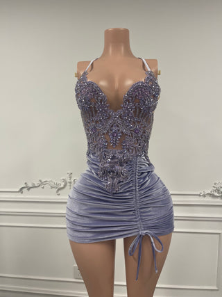 Exquisite Lace and Ruched Mini Dress with Sheer Bodice