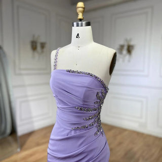 2024 Arabic Elegant Lilac Satin Mermaid Evening Dress - One Shoulder Beaded Women's Party Gown with High Slit