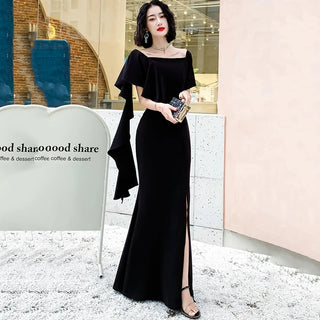 Luxurious Black Satin Prom Dress with Floor-Length Mermaid Skirt