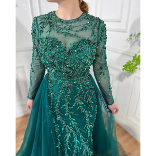 Green Elegant Muslim Mermaid Evening Dress 2024: Lace Beaded Luxury for Women's Wedding Party