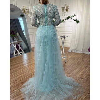 Arabic Turquoise Mermaid Evening Gown 2024: Beaded Open Split for Women's Wedding Party