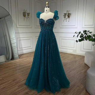 Arabic Elegant Purple Beaded A-Line Evening Gown 2024 Boat Neck Luxury Dress for Women Long Party Dress