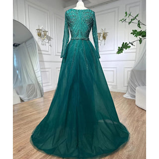 Muslim Royal Blue A-Line Sweetheart Beaded Evening Dress - Luxury Dubai Gown for Women Wedding Party