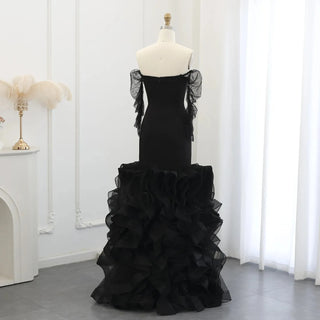 2024 Off-the-Shoulder Black Mermaid Evening Dress - Long Sleeves Formal Party Gown for Women in Dubai