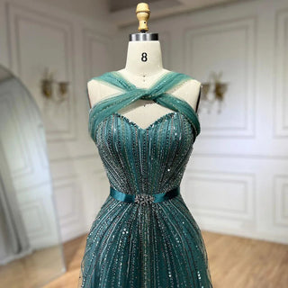 Dubai Azure: 2024 Turquoise Spaghetti Strap A-Line Luxury Beaded Evening Dress - Gown for Women's Wedding Party