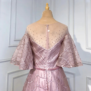 Dubai Blush Charm: Luxury Evening Dresses with Flare Sleeves in Pink and Burgundy Accents, Perfect for Plus Size Women at Wedding Parties and Formal Events.