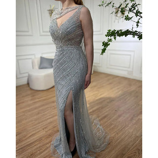 Dubai Champagne Luxury Sleeveless Evening Dresses 2024 - Sparkling Diamond Embellishments and Backless Design for Formal Serene Hill Events