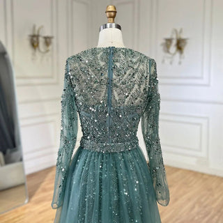 Ships in 1 to 3 Days - Arabic Turquoise Mermaid Gown with Tulle Overskirt and Beaded | Evening Gowns for Women - Wedding Party