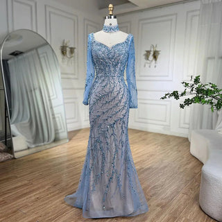 Arabia Blue Mermaid Elegant With Overskirt Luxury Dubai Evening Dress Gown for Women Wedding Party 2024