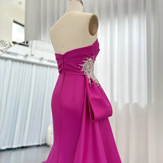 Elegant Fuchsia Mermaid Evening Dresses with Overskirt and Side Slit 2024