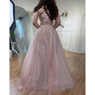 2024 Rose Gold Long A-Line Spaghetti Strap Celebrity Prom Dress: Perfect for Graduation, School Parties, and Beyond