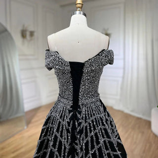 2024 Elegant Black Beaded A-Line Evening Gown: Off-Shoulder Luxury Dress for Women - Long Party Dress