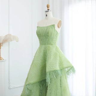 Luxury Lime Green Feather and 3D Floral Dubai Evening Dress - Elegant Strapless Gown for Women’s Wedding Party