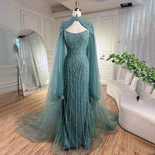 Dubai Caramel Dream: 2024 Mermaid Long Cloak Beaded Pearls Luxury Evening Gown - Dress for Women's Wedding Party