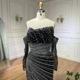 Arabia Black Elegant Strapless Split Mermaid Beaded Evening Dress - Gown for Women's Wedding Party 2024