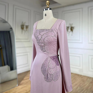 Ships in 1 to 3 Days - 2024 Arabic Pink Mermaid Elegant Beaded Satin Luxury Dubai Evening Dress Gown for Women Party