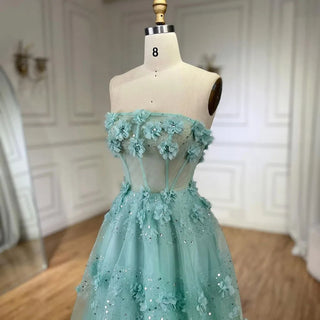 Arabic Mint Strapless Applique Elegant A-Line Long Evening Dress - Perfect for Women's Wedding Parties 2024