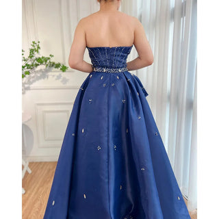 2024 Blue Strapless Mermaid Evening Gown with Overskirt: Beaded Elegance for Formal Occasions - Women's Party Attire