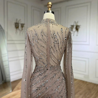 2024 Nude Cape Sleeves Mermaid Lace Beaded Luxury Dubai Long Evening Dress - Perfect for Women's Wedding Parties