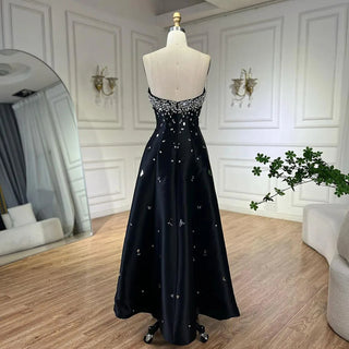 Luxury Dubai Black Beaded Evening Dress for Women 2024 - Elegant Arabic Wedding Birthday Party Formal.