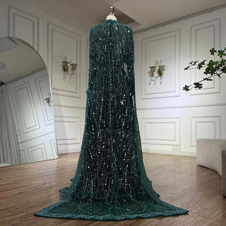 Ships in 1 to 3 Days – Elegant Hijab Muslim Nude A-Line Long Cape Evening Dress - Luxury Dubai Gown for Women's Wedding Party 2024