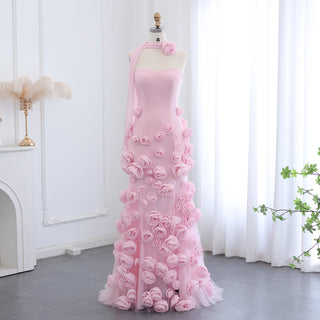 Chic Baby Pink 3D Flowers Mermaid Evening Dress with Sweetheart Neckline and Side Slit for Elegant Girls Party Gown