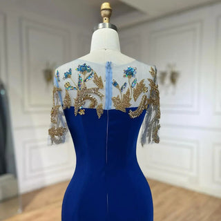 Arabic Blue Mermaid Elegant Appliques Luxury Dubai Evening Dresses Gowns 2024 For Women Wedding Party