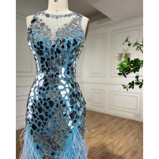 Azure Elegance: Light Blue Feathered Mermaid Dress for Prom, Weddings, and Graduation Events.