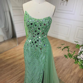 Green Mermaid Evening Gown 2024: Spaghetti Straps, High Split, Beaded Sequined for Women's Party