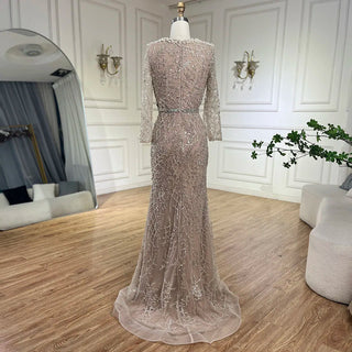 Ships in 1 to 3 Days - Dubai Luxury Pearls Beaded Nude Elegant Arabic Mermaid Evening Dress for Women - Wedding Party 2024